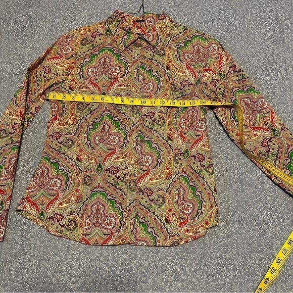 Talbots Stretch Poly Spandex Paisley Vibrant Colors Button Down Shirt Size 10P - Picture 8 of 8